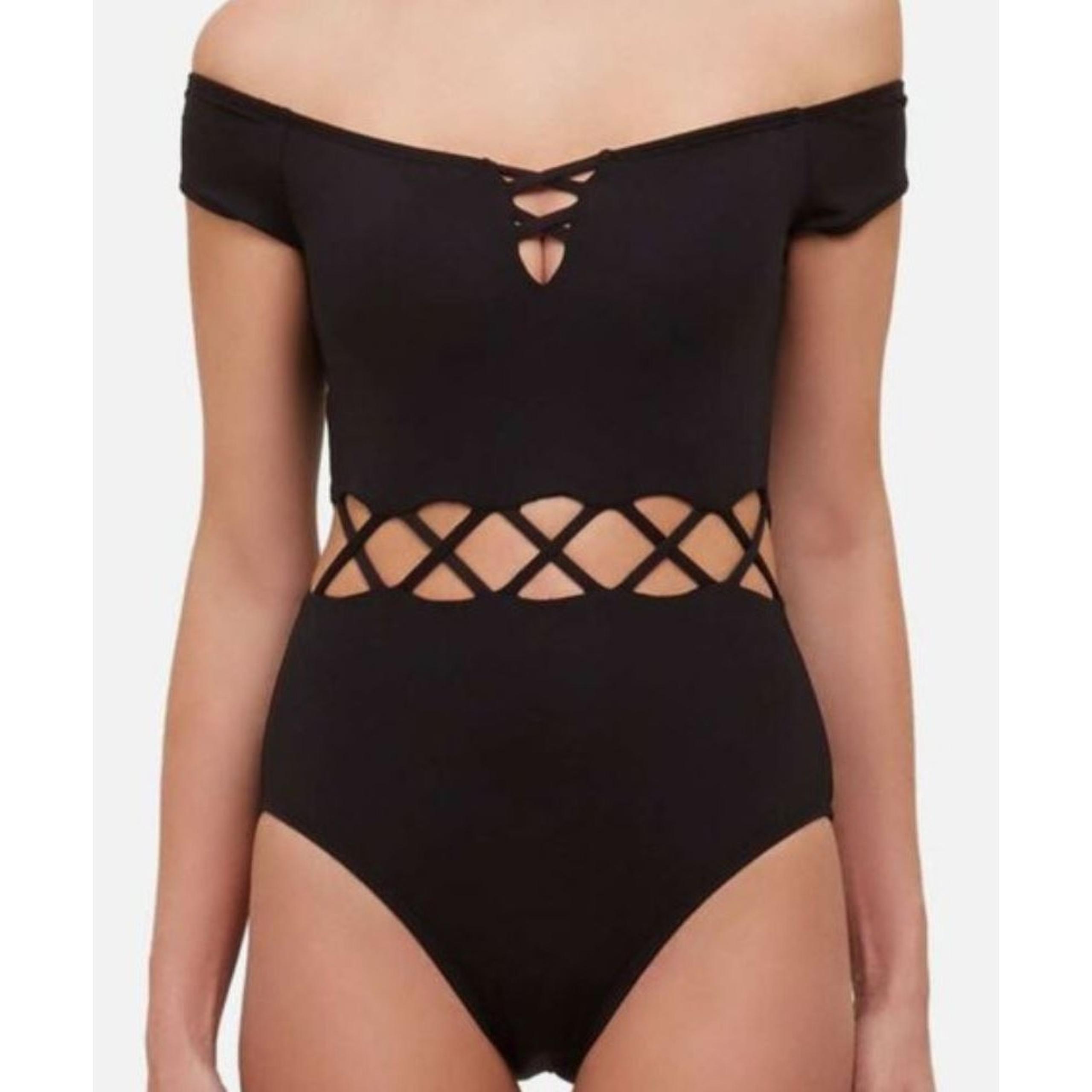 REACTION Kenneth Cole Garden Groove One Piece Swimsuit Cut Out Black Sz M