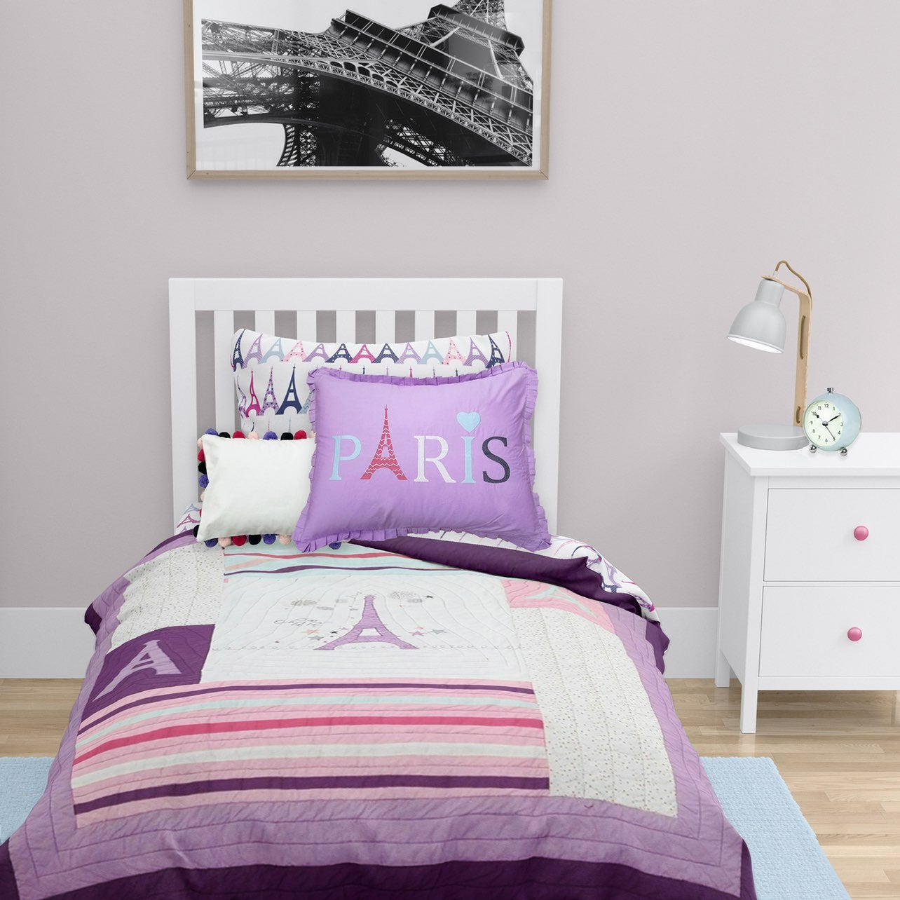 Paris Eiffel Tower Girls Cotton Quilt Twin / Full