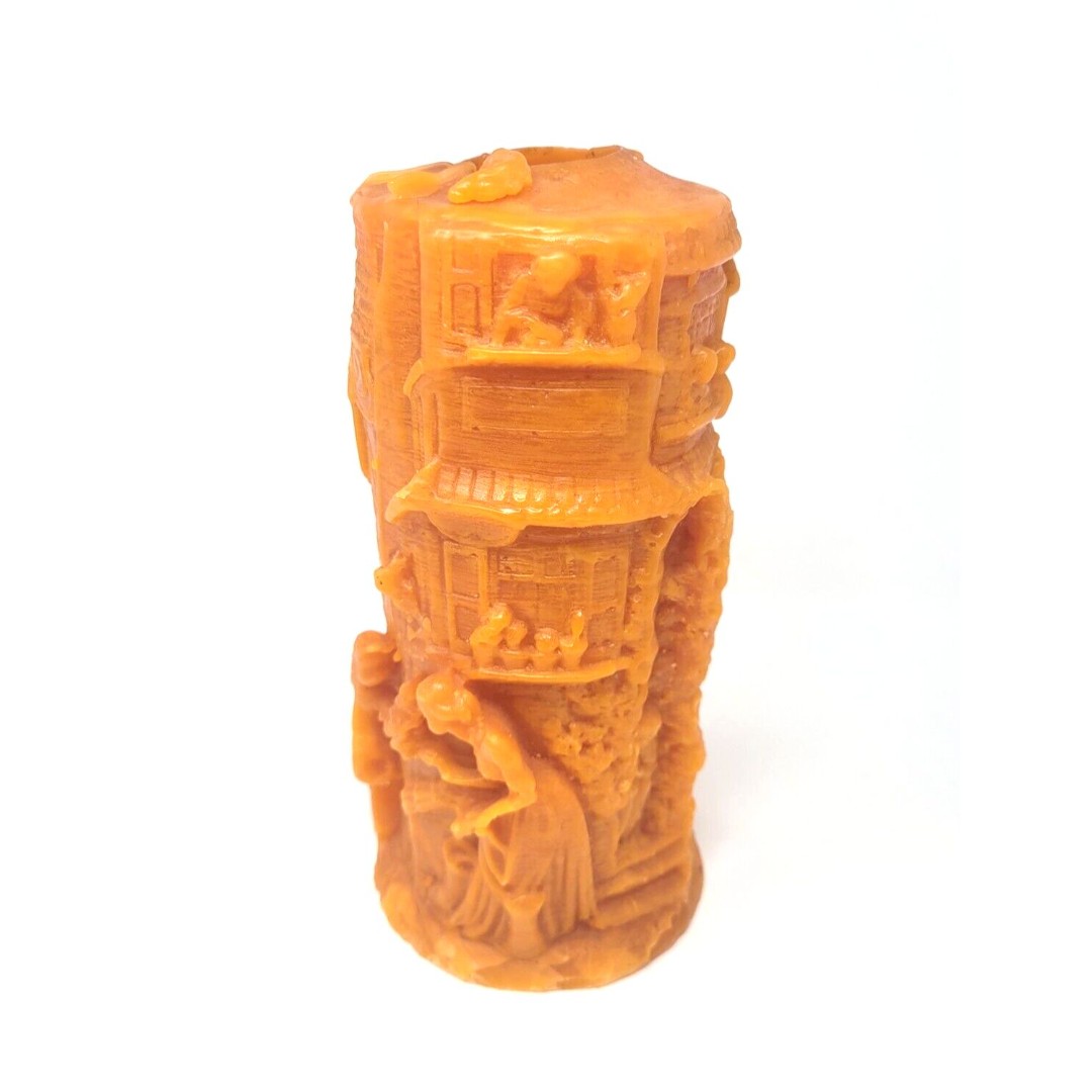 Wax Candle 9 Seasonal Autumn Decor Carved 1800's Motif Halloween Holiday Orange