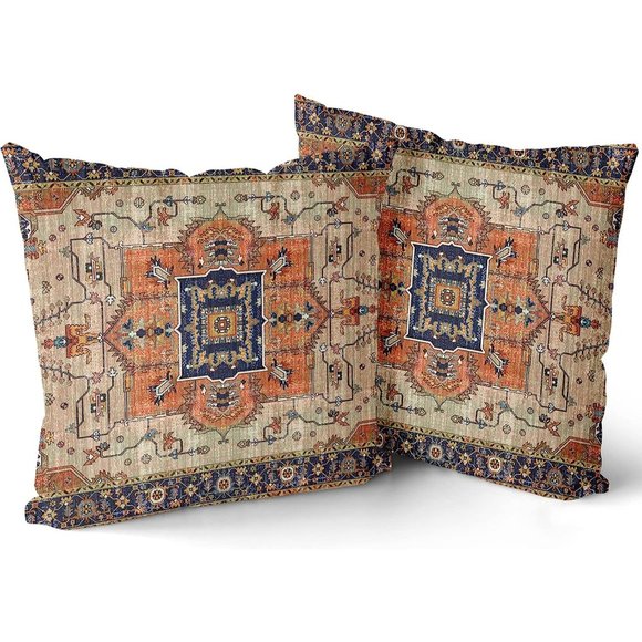 18x18 Inch Set of 2 Terracotta Boho Vintage Persian Throw Pillow Covers