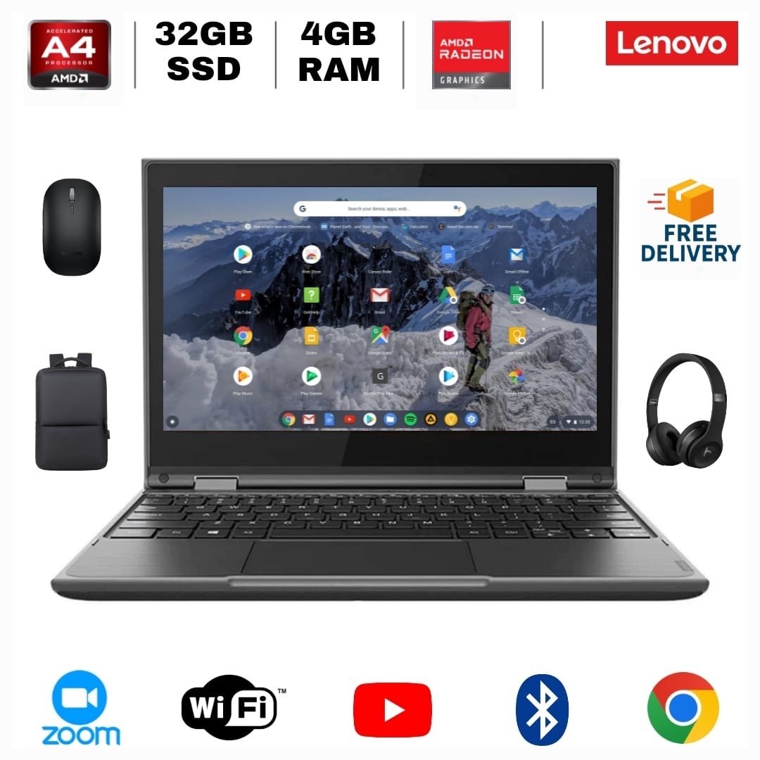 Lenovo Student Laptop 11.6 AMD R4, 4GB RAM, 32GB SSD + Charger and Gifts