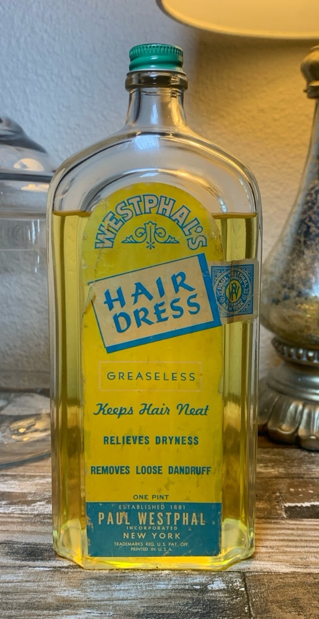 Vintage Paul Westphal’s Hair Dress/Greaseless/Keeps Hair Neat/ONE PINT/USED
