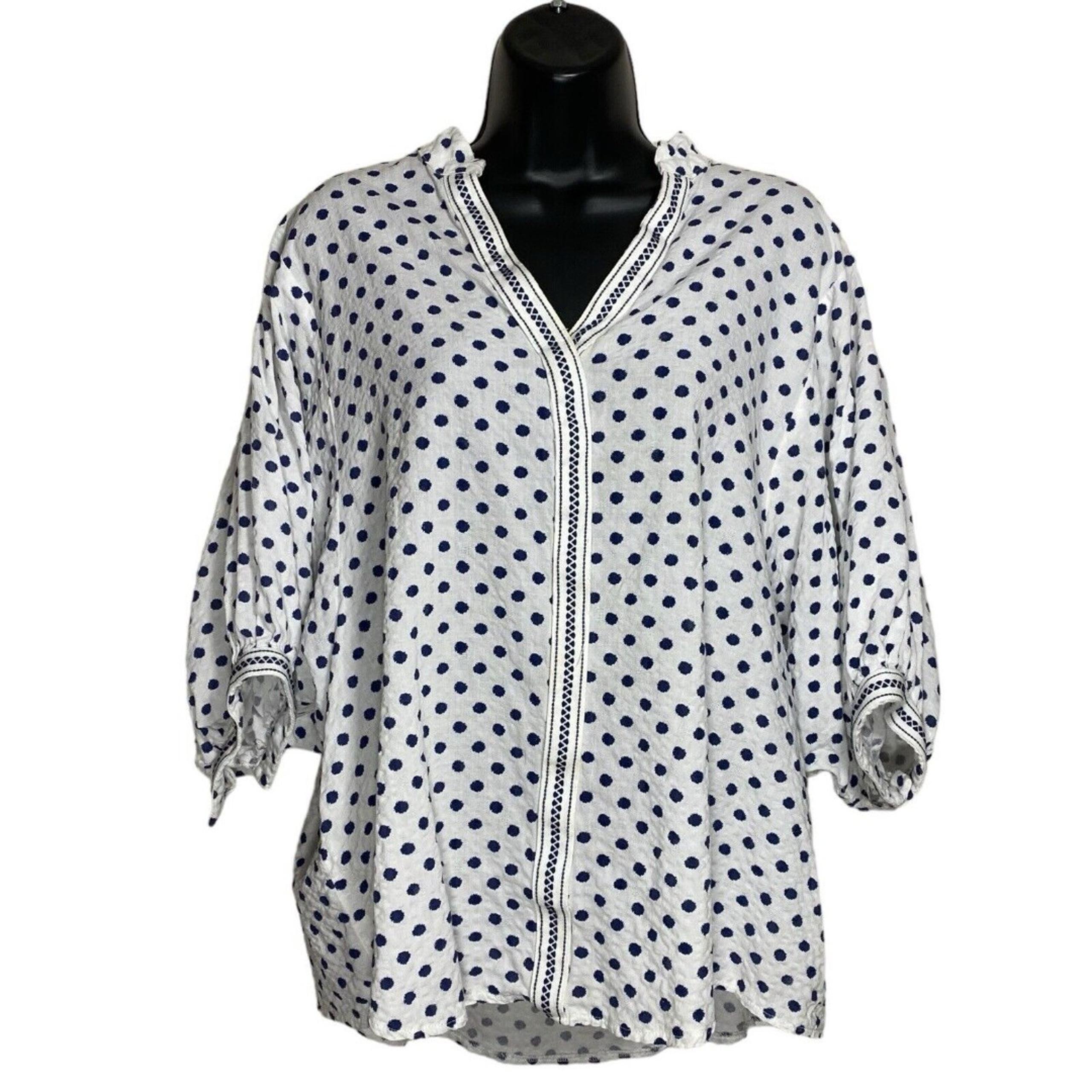 Easel Top Womens M Shirt Polka Dot Oversized White Popover Puff Short Sleeve