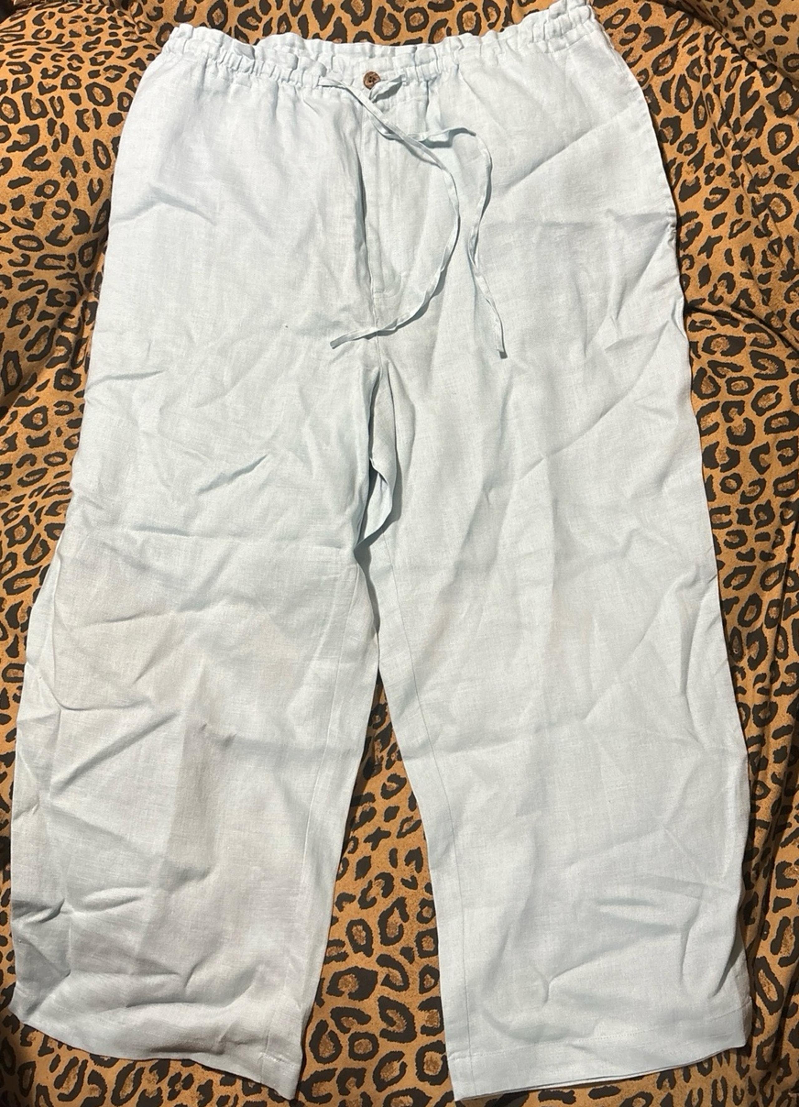 Havana Jack’s Cafe Baby Blue Wide Leg Cropped 100% Linen Pants, Large