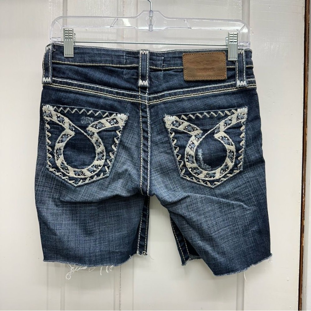 Big Star Liv thick stitch distressed raw hem denim bermuda shorts women's 26 x 7