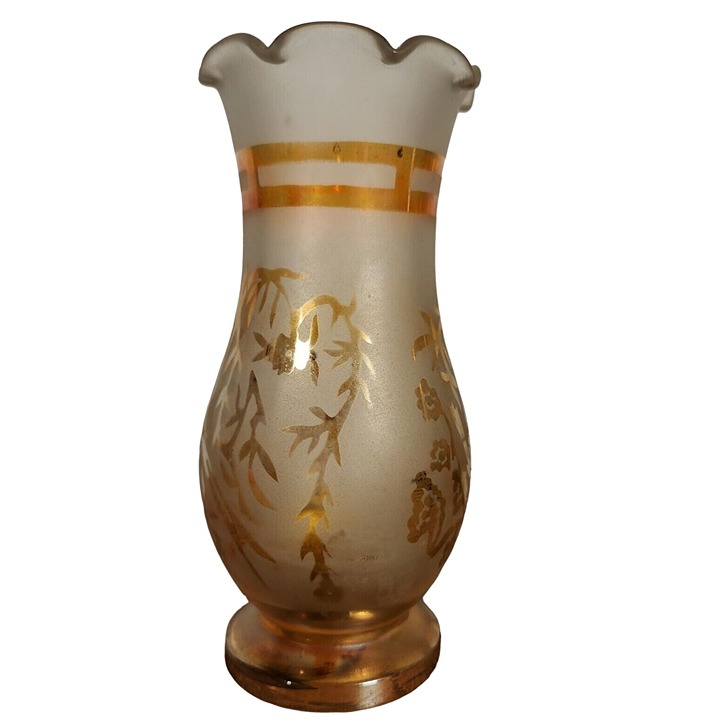Vintage Carnival Glass Vase Frosted Parrot Tree By Jain Glass Works India Old#2