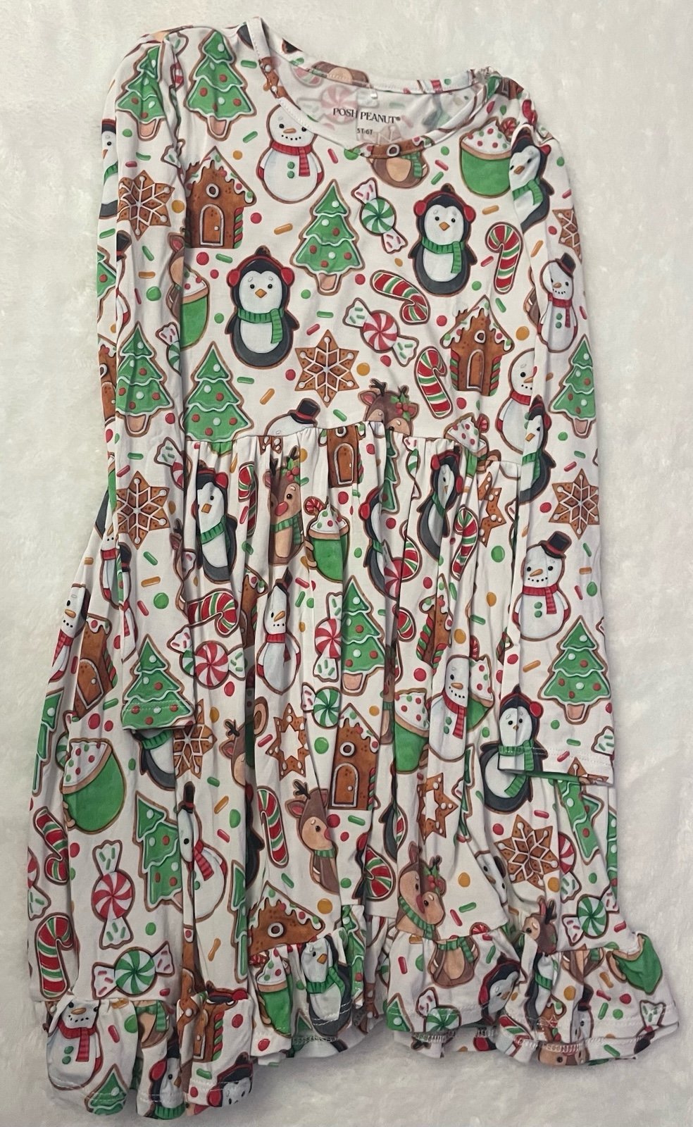 Posh Peanut Cookie Medley Long Sleeve Ruffled Twirl Dress 5/6