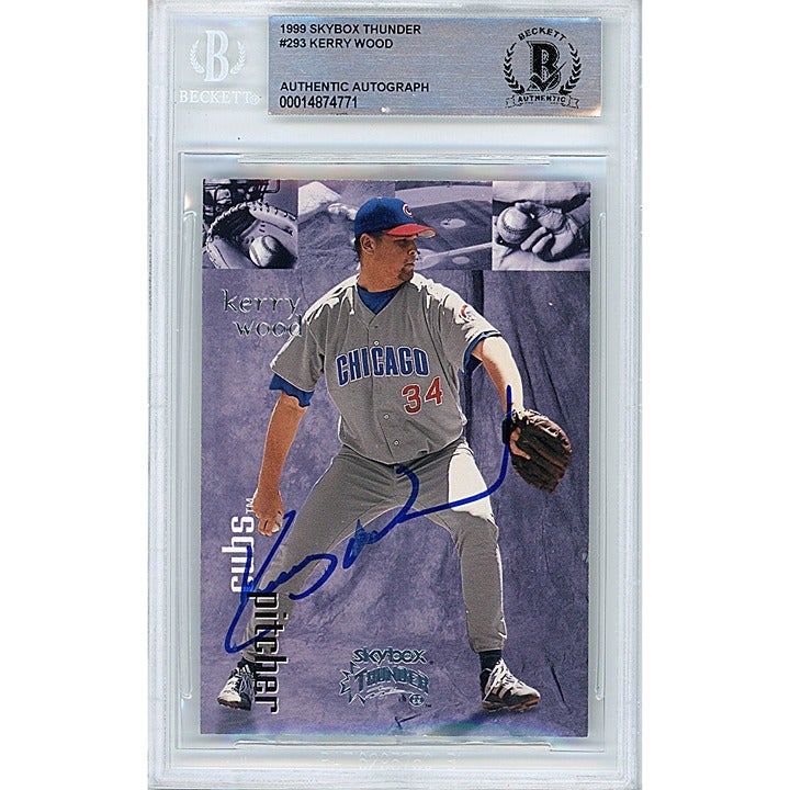 Kerry Wood Signed Cubs 1999 Skybox Thunder Baseball Card Beckett Slab Autograph