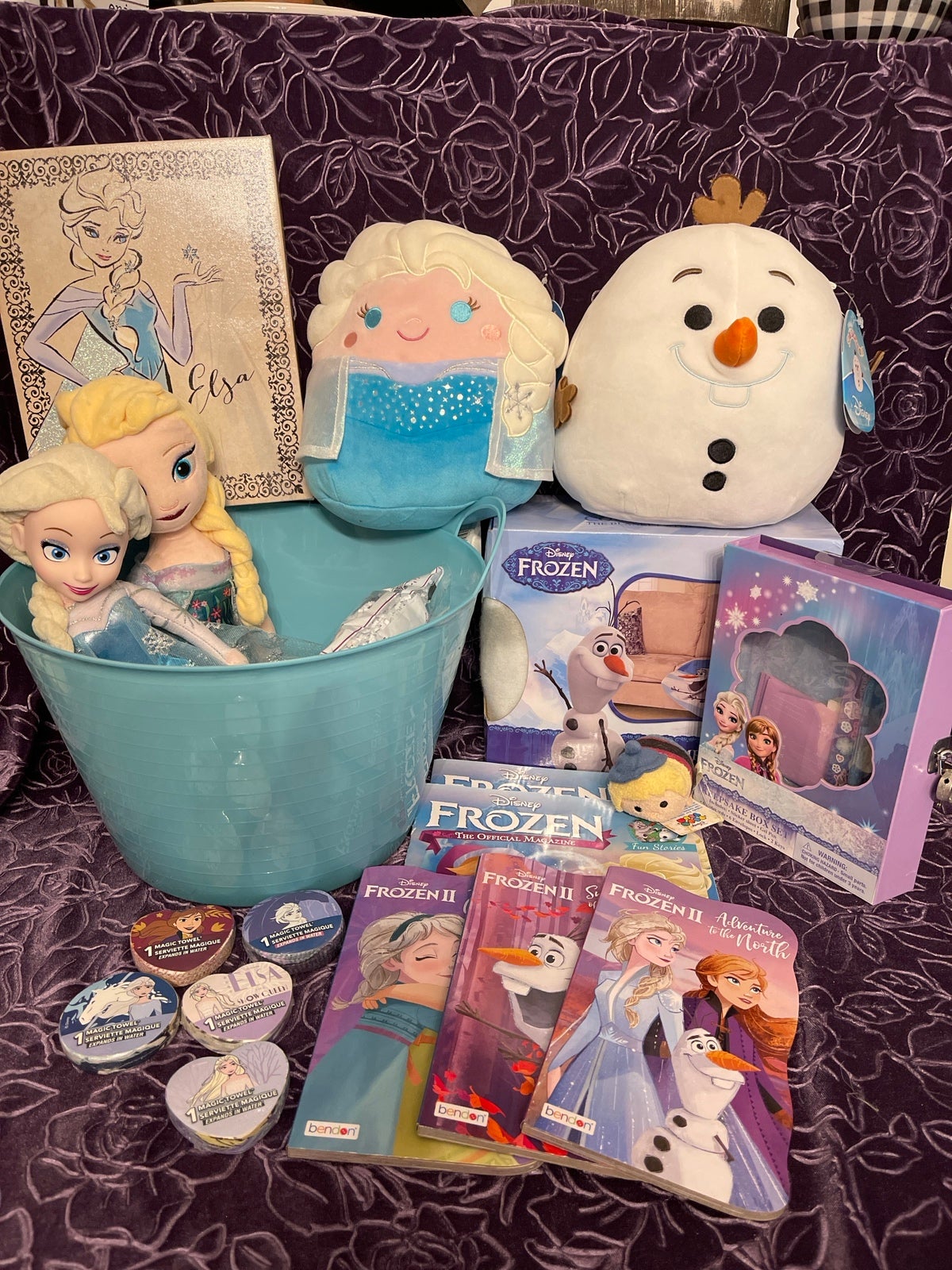 New Disney Frozen Elsa & Olaf Easter basket books Squishmallows dolls wall art