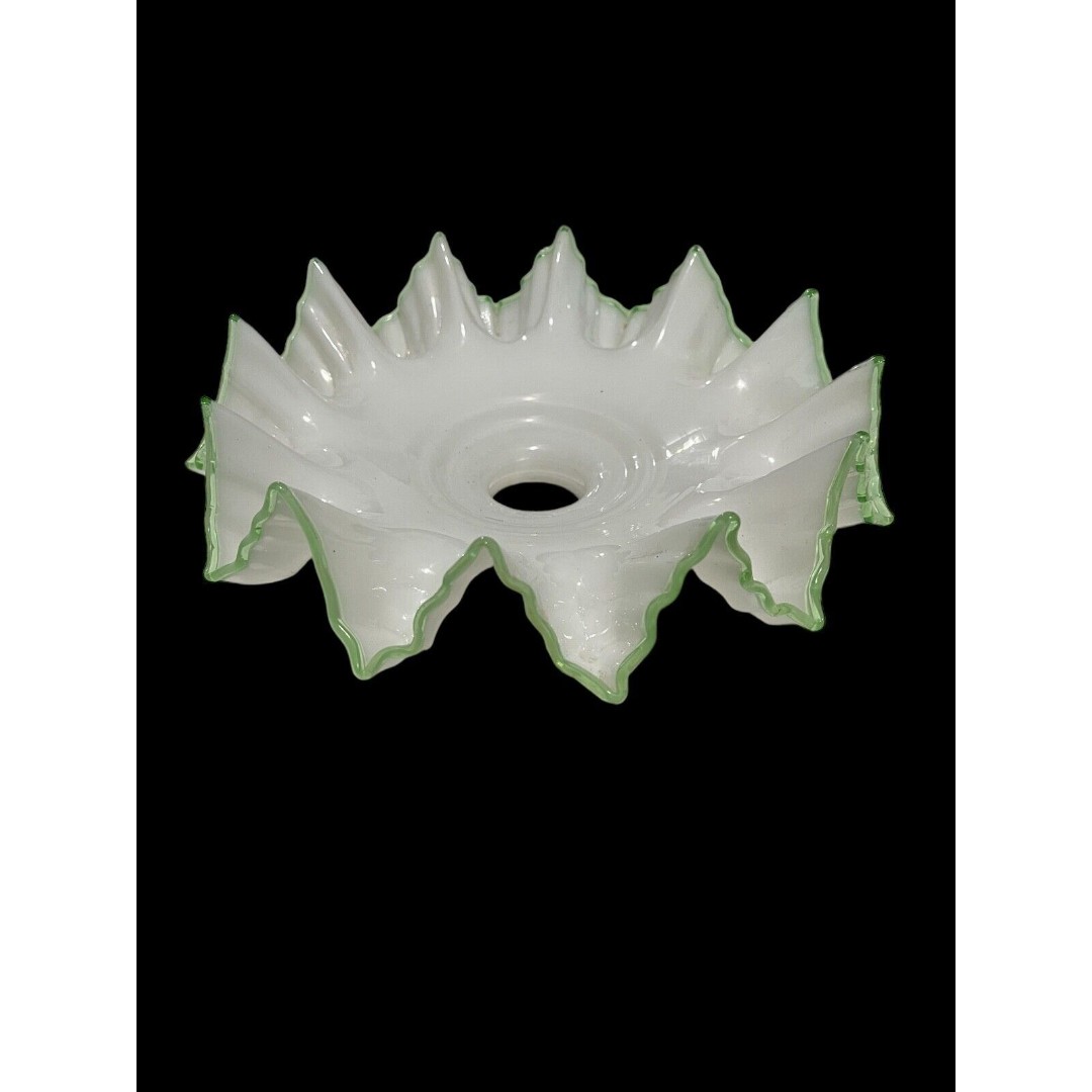 Antique French Art Nouveau Glass Lamp Shade White & Green
