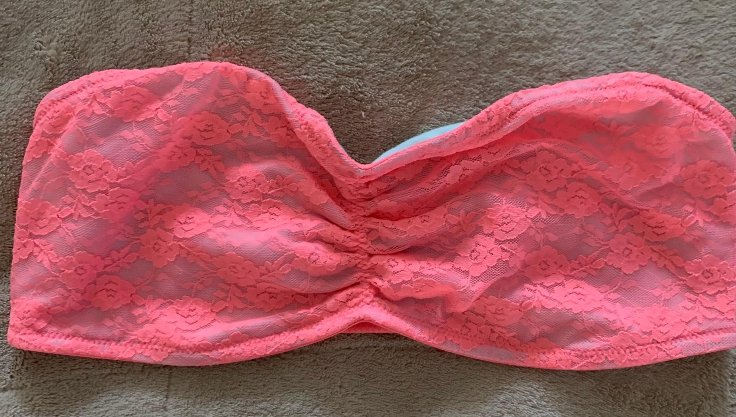 Pink Strapless Bright Pink Lace bandeau Bra Top Women’s Medium Brand New