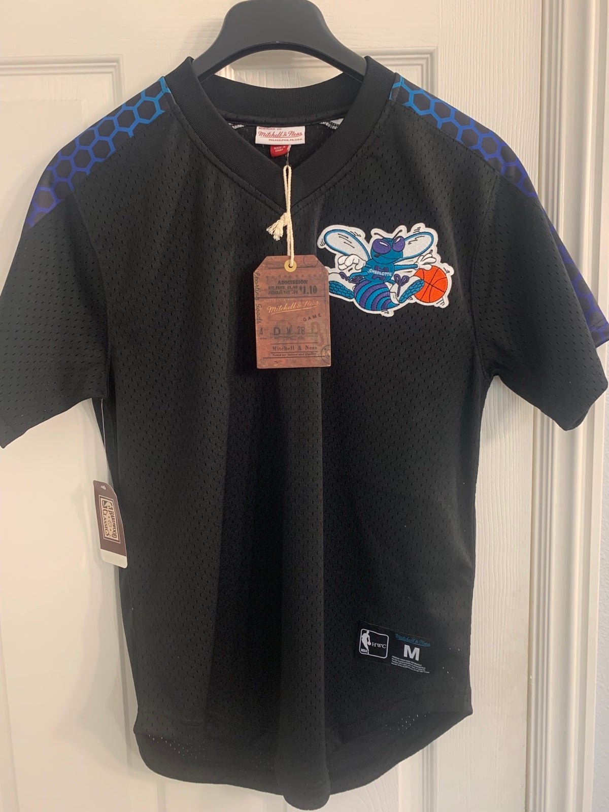 Mitchell And Ness Charlotte Hornets V Neck Mesh Jersey M&N