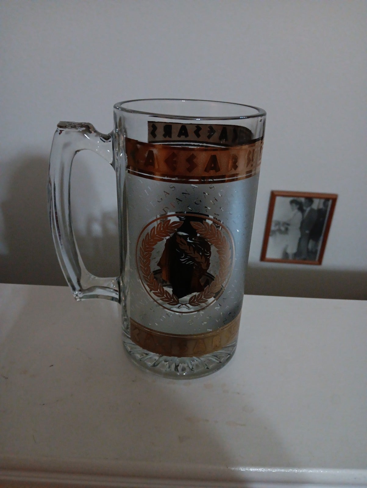 Large Caesar 24kt gold and thick vintage glass mug