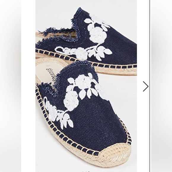 Soludos Size 8.5 Frayed Floral Mules Espadrilles, Midnight Blue