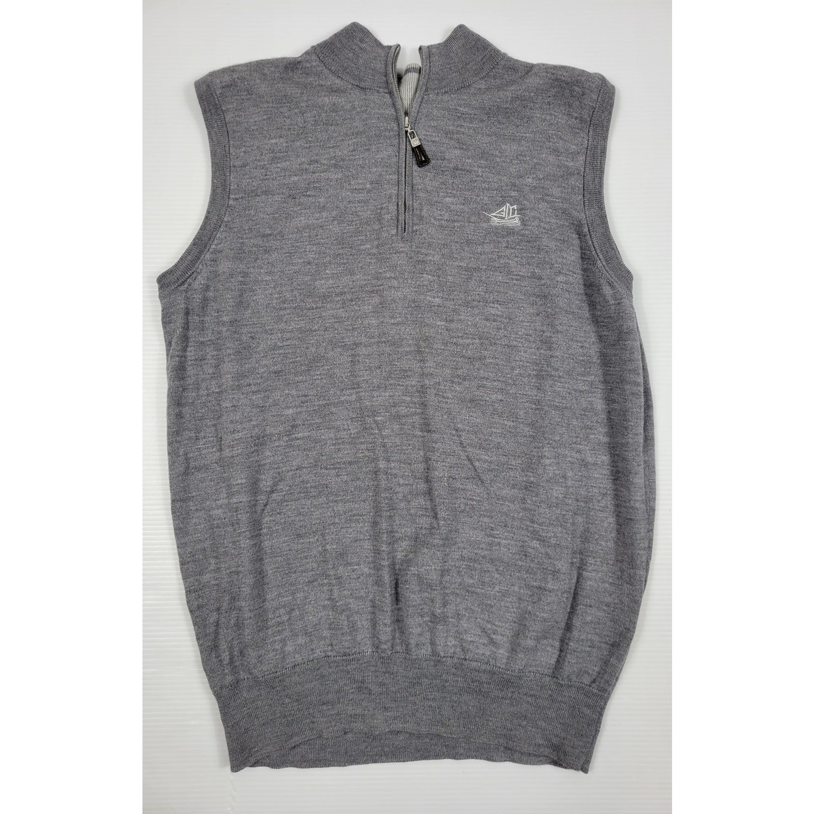 Peter Millar Mens Large Gray Wool/Silk Blend 1/4 Zip Sweater Golf Vest ME0S45