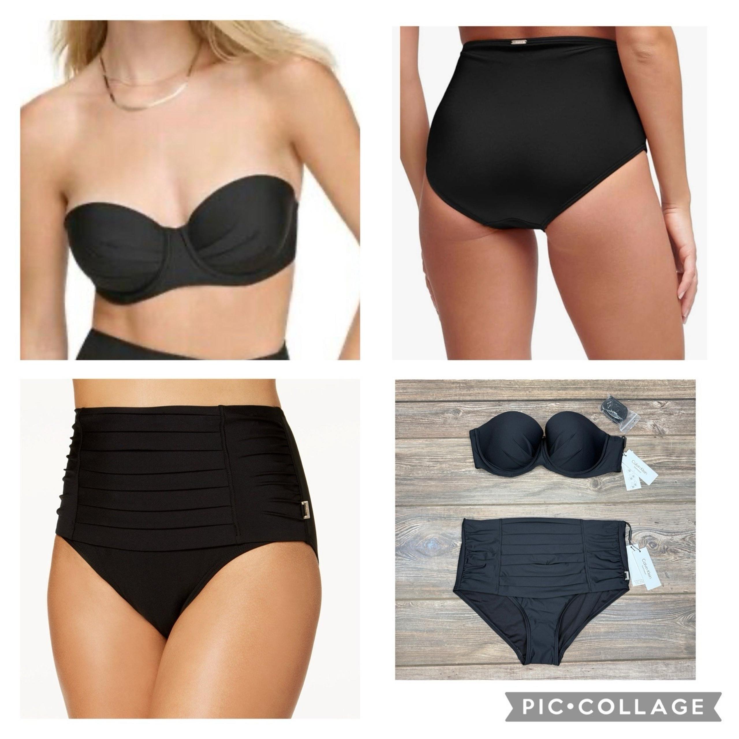Calvin Klein Women's Molded Underwire Swim Bikini Top & Pleated Bottom Black XL