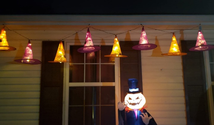 Halloween Decorations 8 Pcs Lighted Hanging Witch Hats, Remote Control