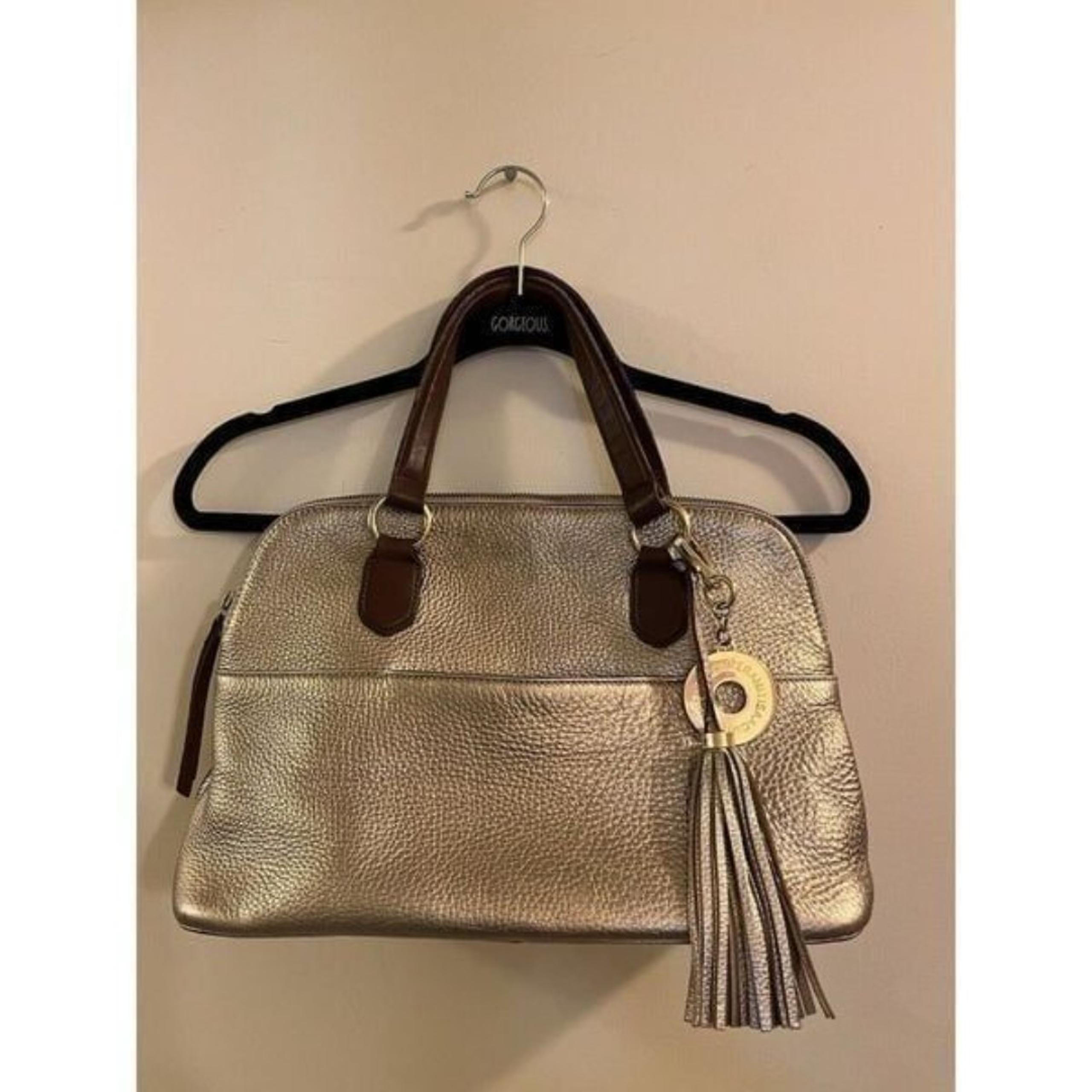 ISAAC MIZRAHI GOLD GENUINE LEATHER LARGE TOTE SHOULDER BAG