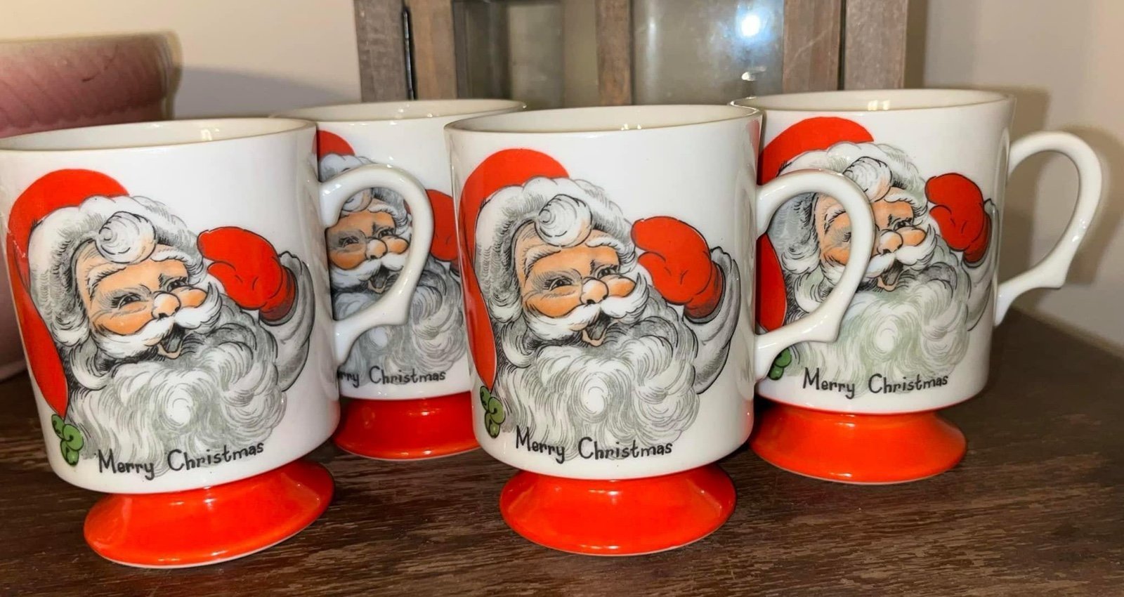 Vintage 1960s Lefton Santa Pedestal Mugs, Set of 4!