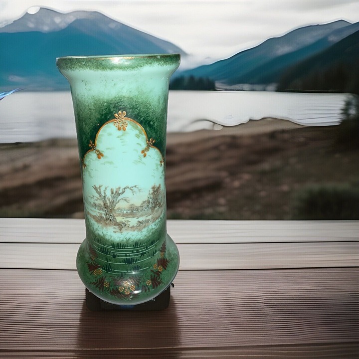 1920's Handpainted Japanese Jadeite/Uranium Vase
