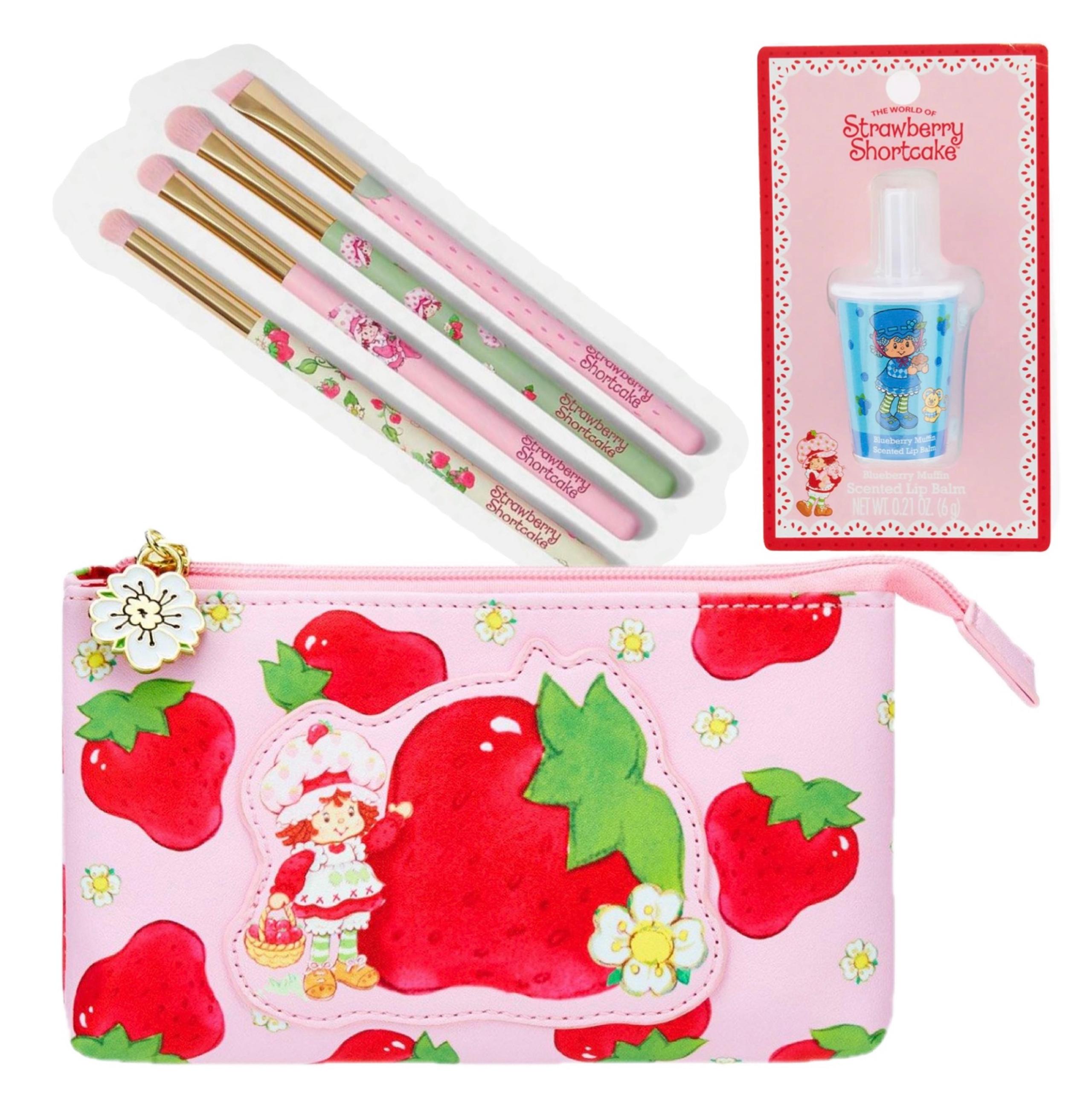 Strawberry Shortcake Fruit AOP Cosmetic Bag, Eyeshadow Brushes & Lip Balm SET