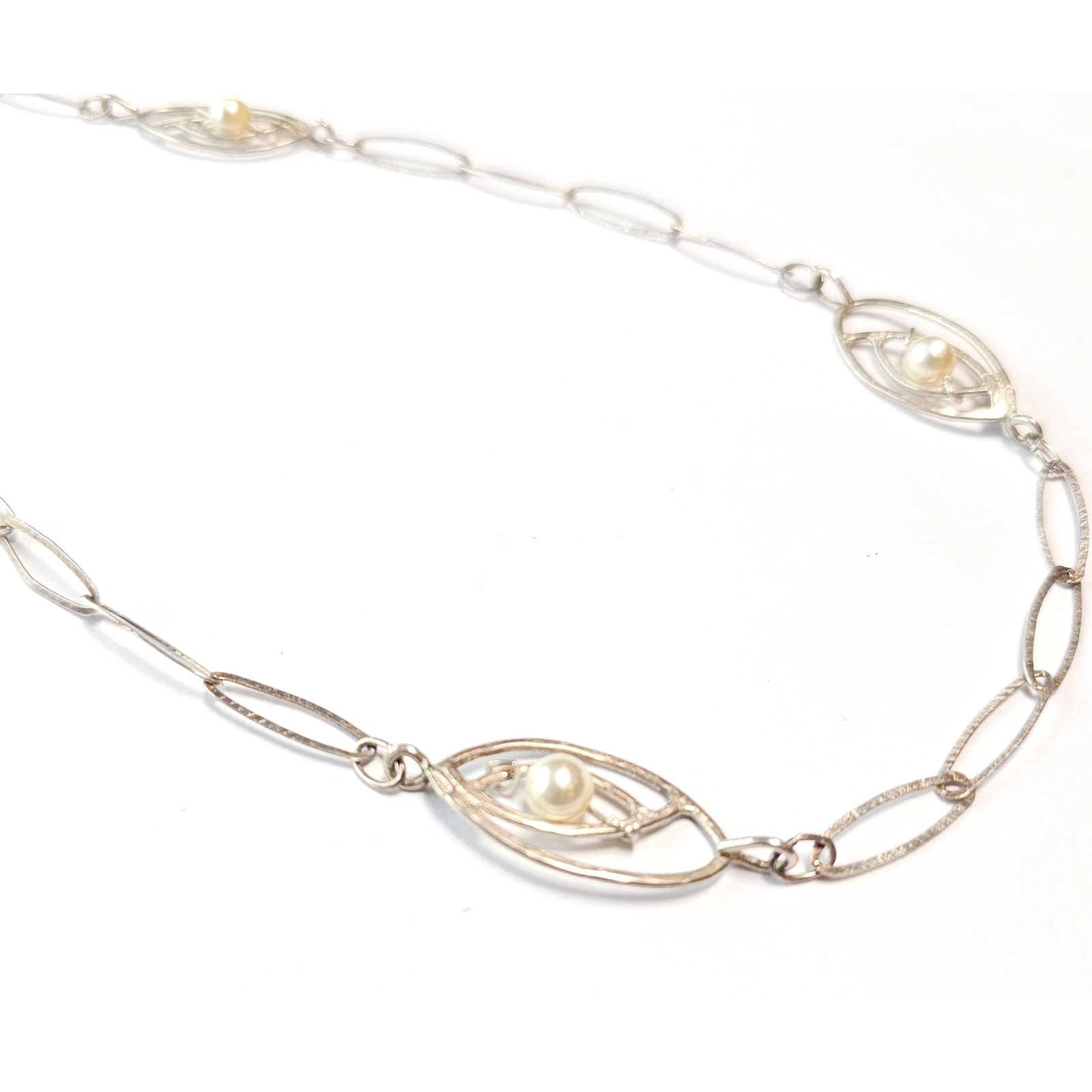 Vintage Sterling Silver & Faux Pearl Necklace Art Deco Style