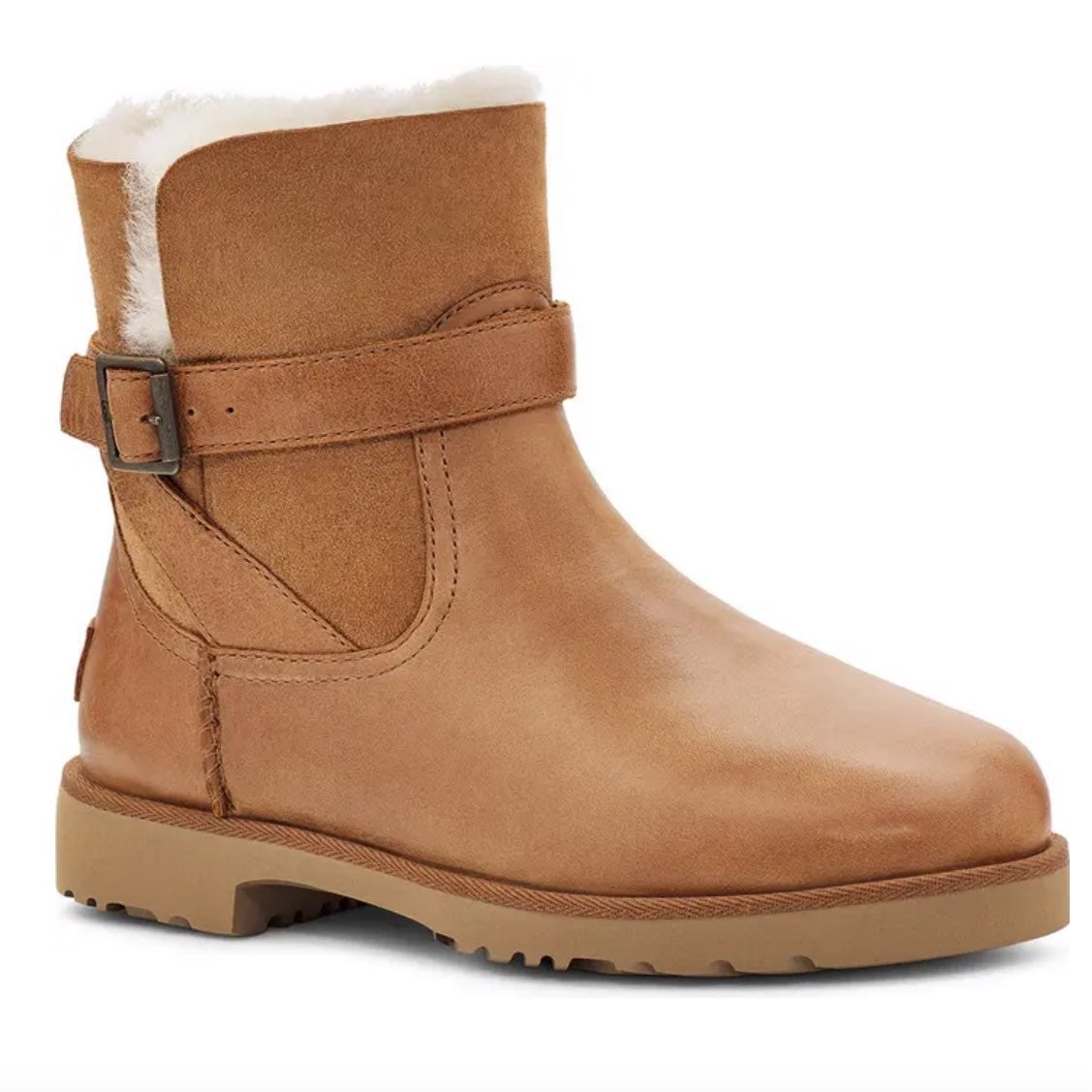 UGG Women's Romely Buckle Genuine Shearling Lined Bootie Brown 7US
