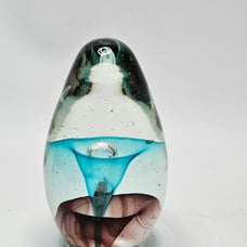 Egg Shaped Paperweight Large Bulicante Trumpet Lily Shape Inside Blue Teal Brown