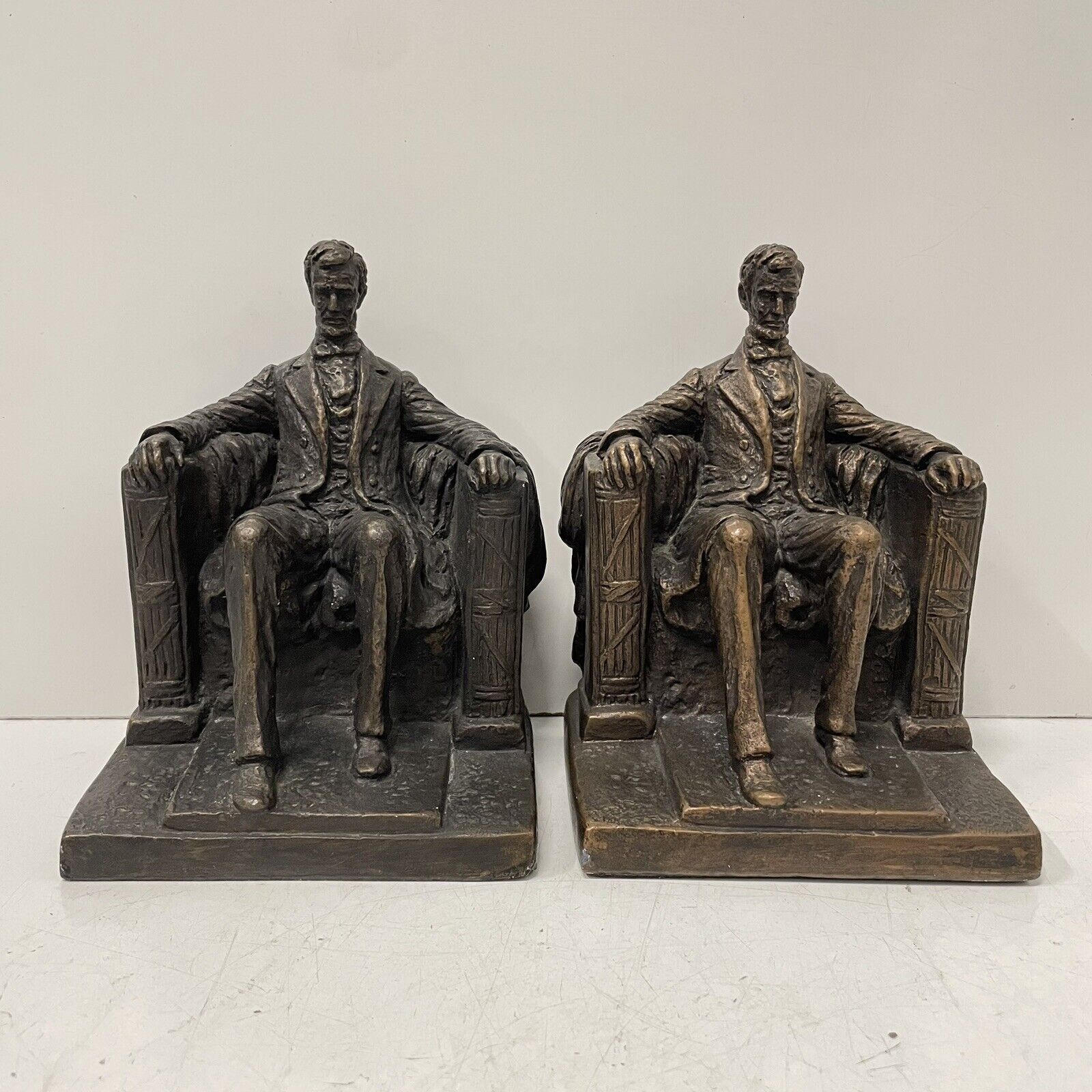 1981 Austin Productions Abraham Lincoln Bookends 8 Copper Painted Durastone