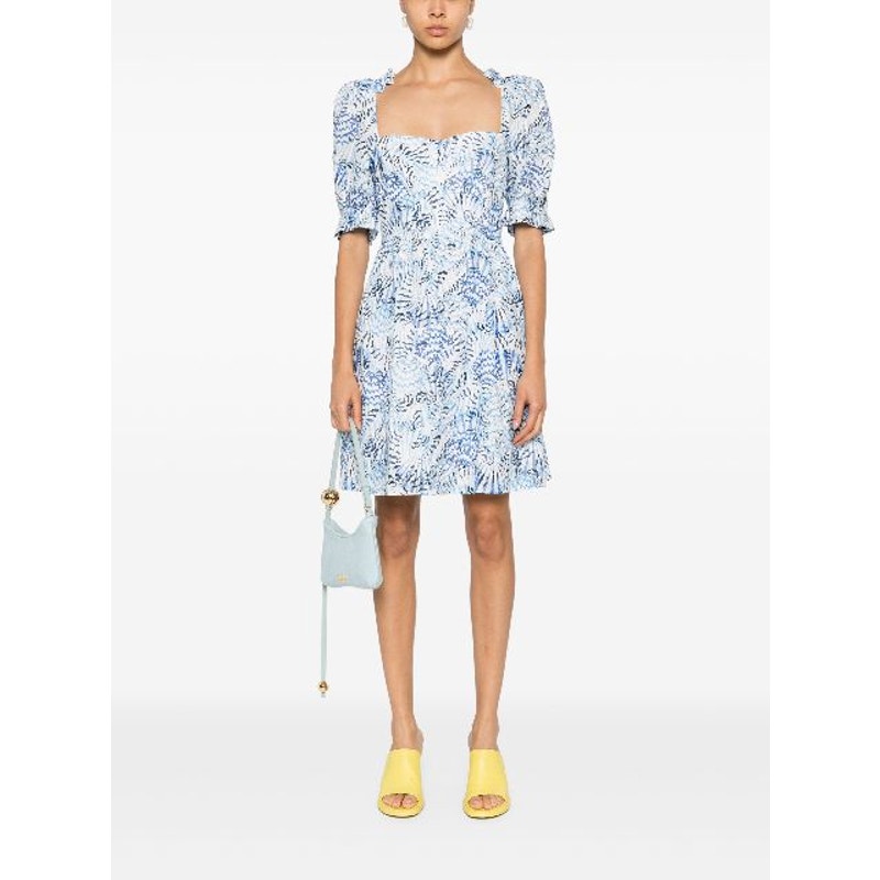 NWT SALONI Rachel-D Mini Dress Neptune Azure Size 2 Blue White Linen Puff Sleeve