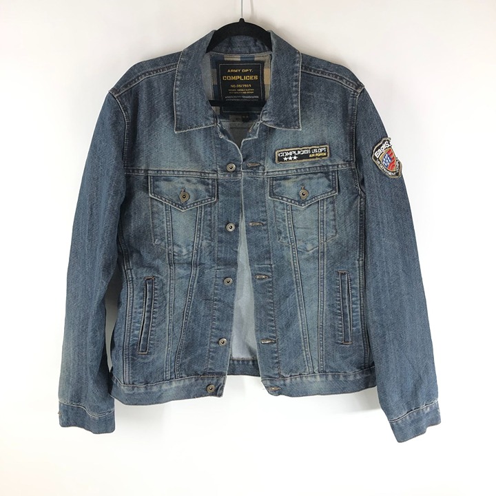 Army DPT Complices Mens Denim Jacket Air Force Retro Trucker Fading Cotton 48/50
