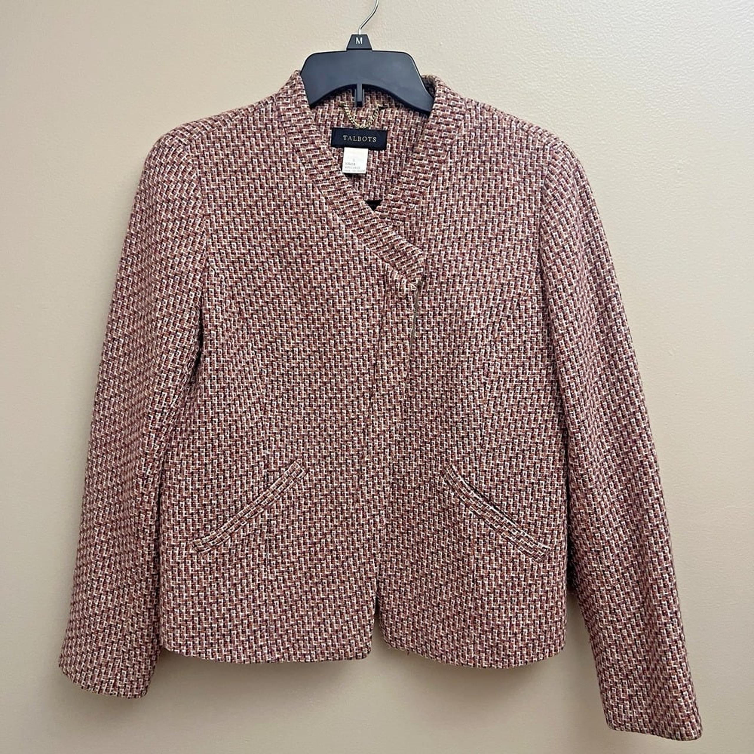 Talbots Moto Wool Viscose Tweed Jacket Womens Size 8 Red Asymetrical Zip