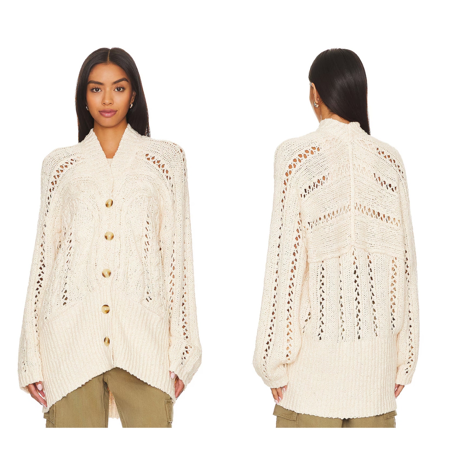 Free People Women's Cable Knit Button-Down Cardigan Size Medium