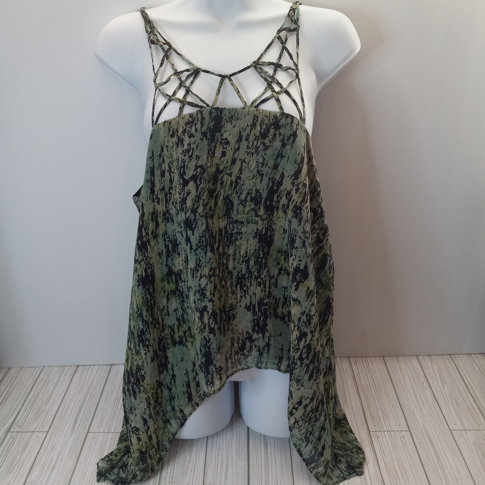 BCBGMaxAzria Y2K Asymmetrical Bakar 100% Silk Cage Neck Fairy Grunge Tank Top