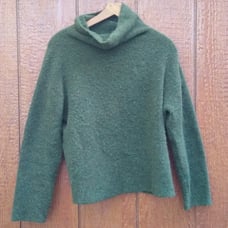 Eileen Fisher Wool Italian Green Turtleneck Long Sleeve Seamless Sweater Medium
