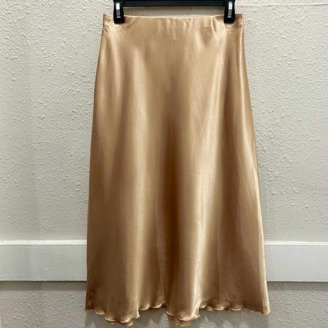 Nicole Miller Gold MIDI Satin Skit Size Small