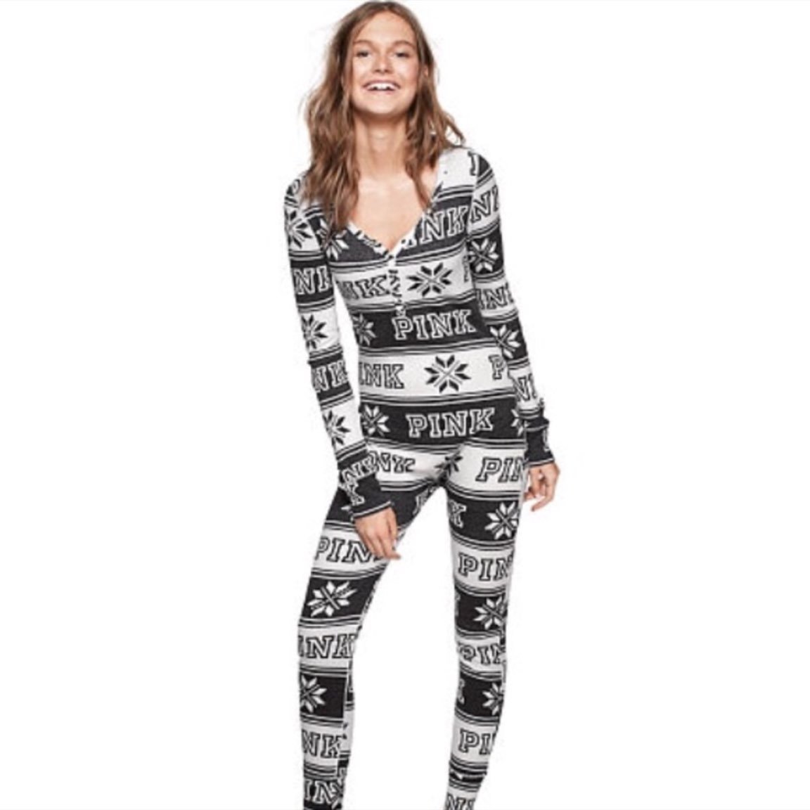New Victoria’s Secret PINK Onesie Pajamas - Small - Fair Isle Logo