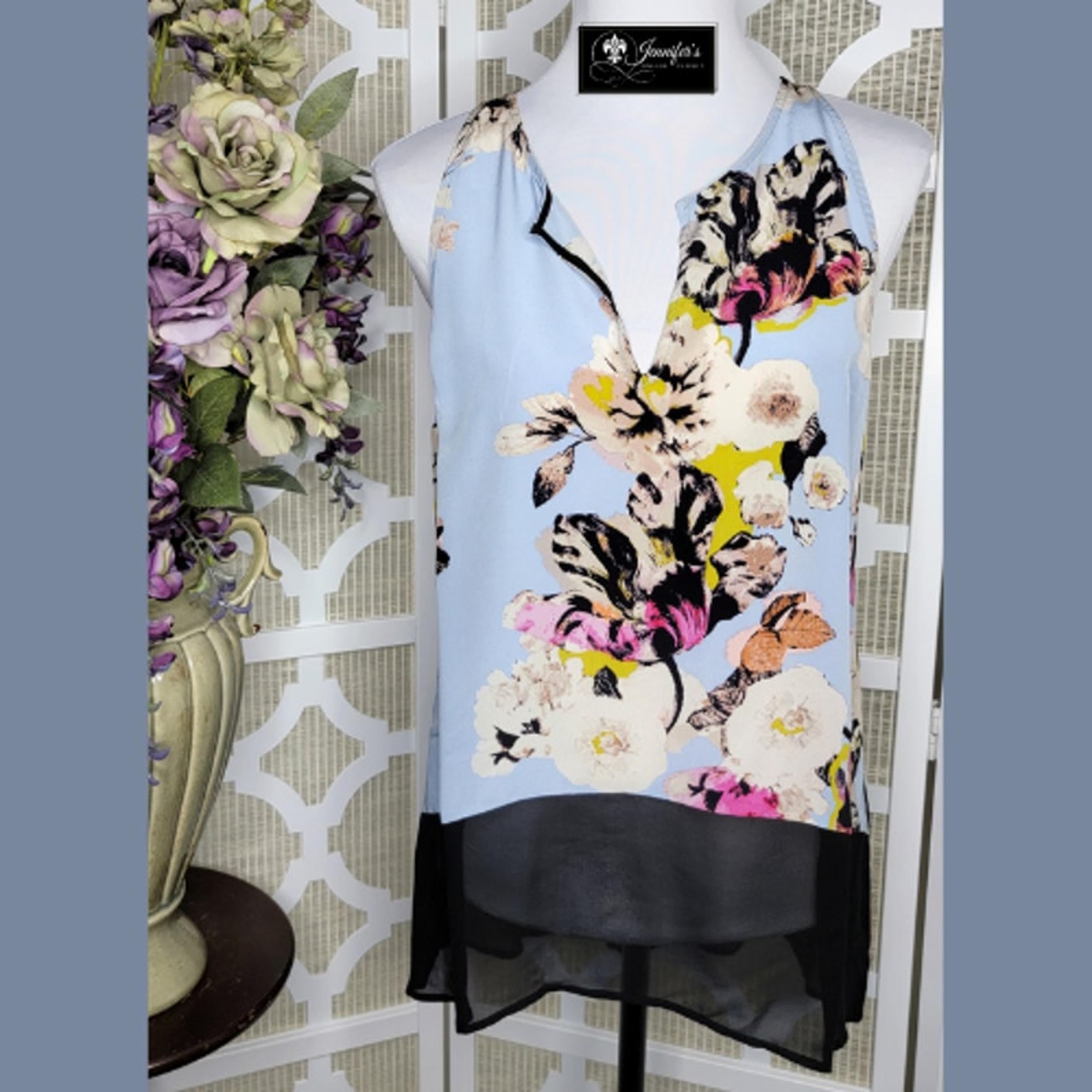 Anthropologie PJK Floral with Sheer Pleated Silk Sleeveless Tunic Size M