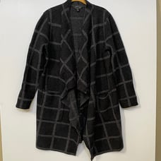 Eileen Fisher Womens Open Front Cardigan 100% Merino Wool Windowpane Plaid Sz M