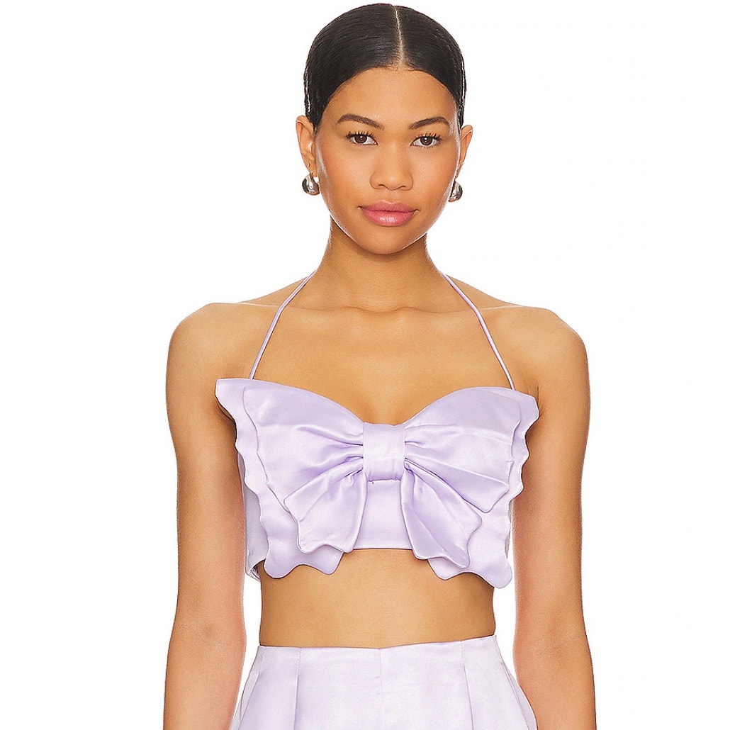 Majorelle Siren Top Powder Purple Lilac Butterfly Bow Crop Halter Sz S
