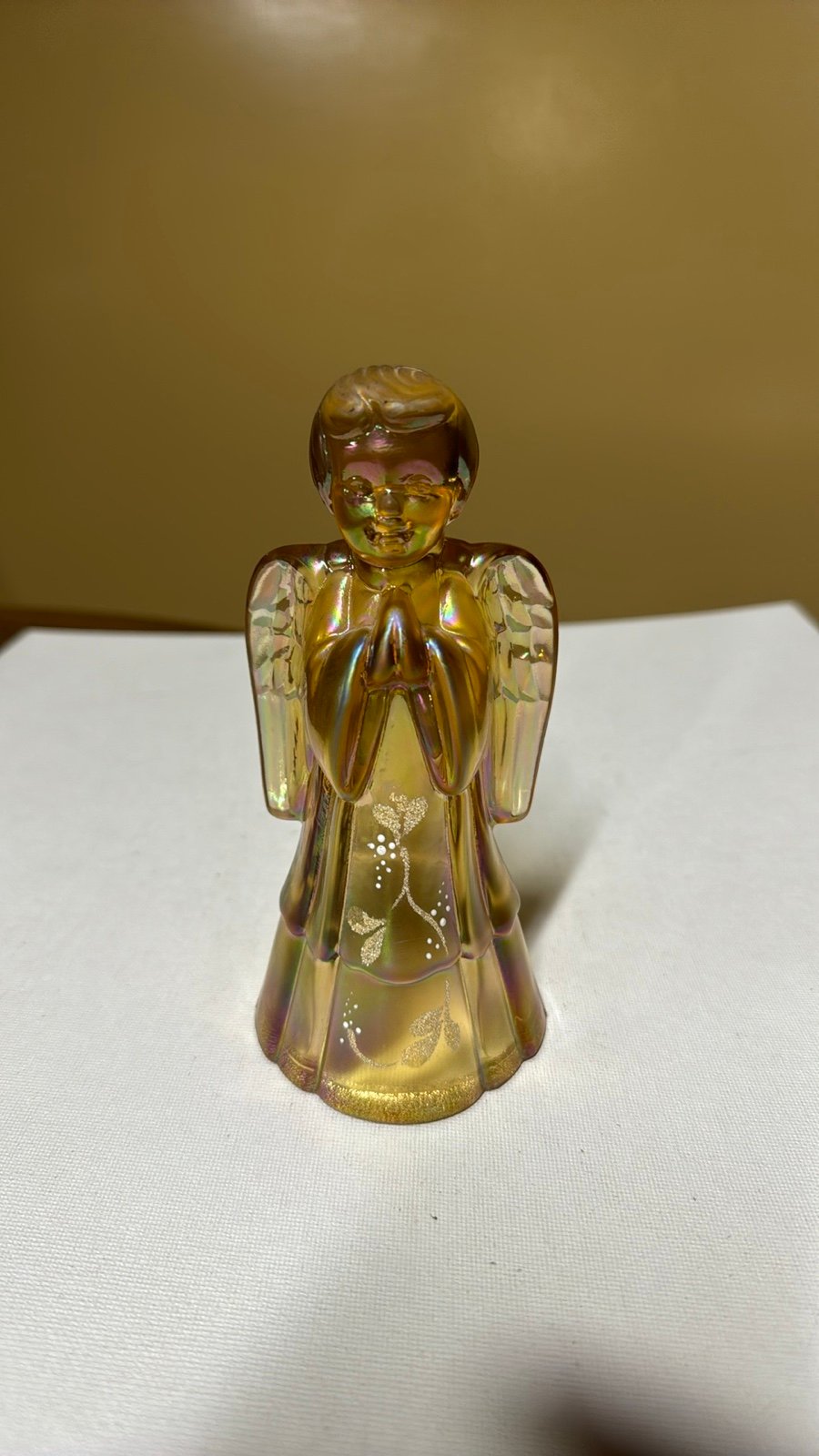 Fenton Angel Iridized Honey Gold Carnival Glass Figurine 6 hand painted signed