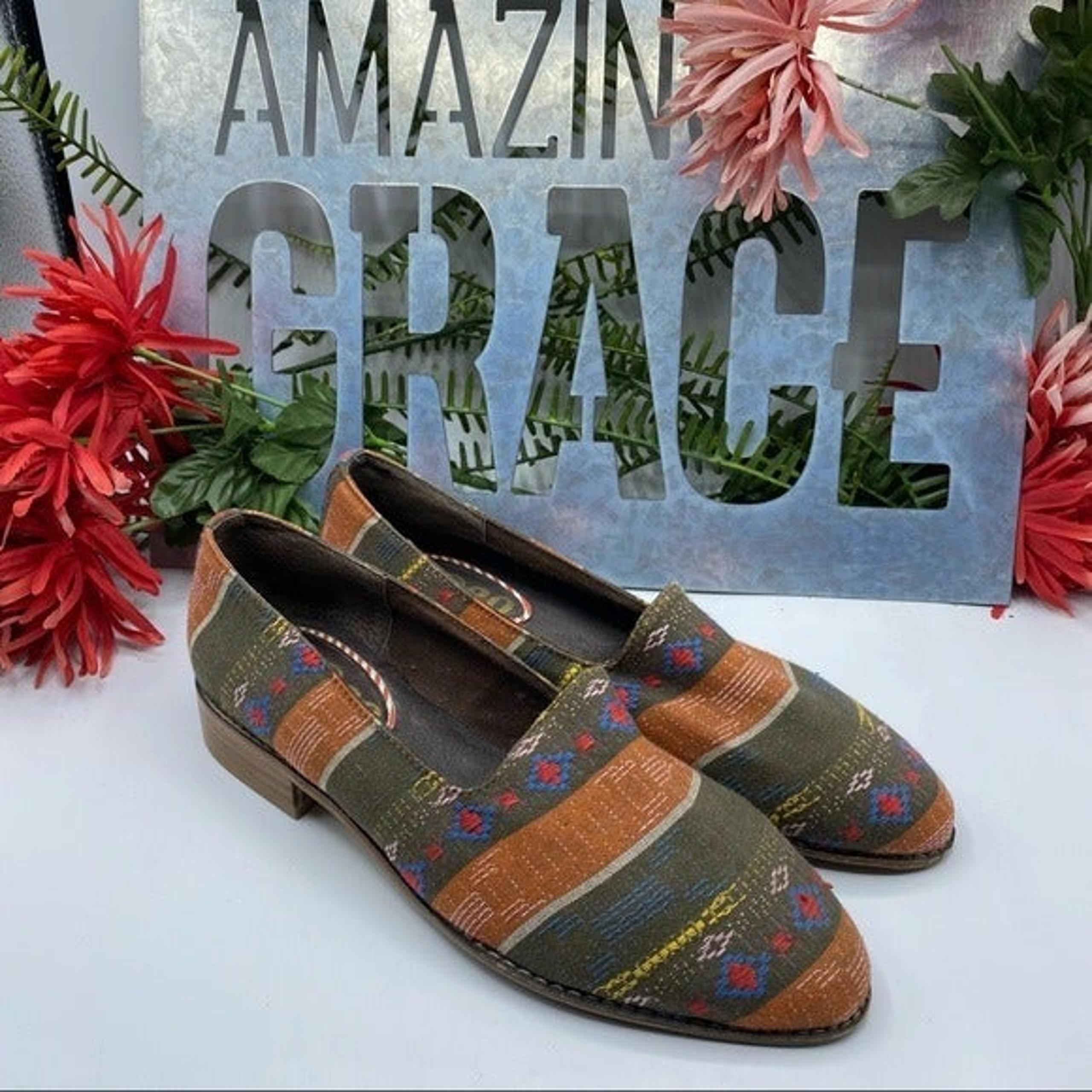 80%20 Sz 8 1/2 Aztec Loafers Smoking Slip On Boho Flats