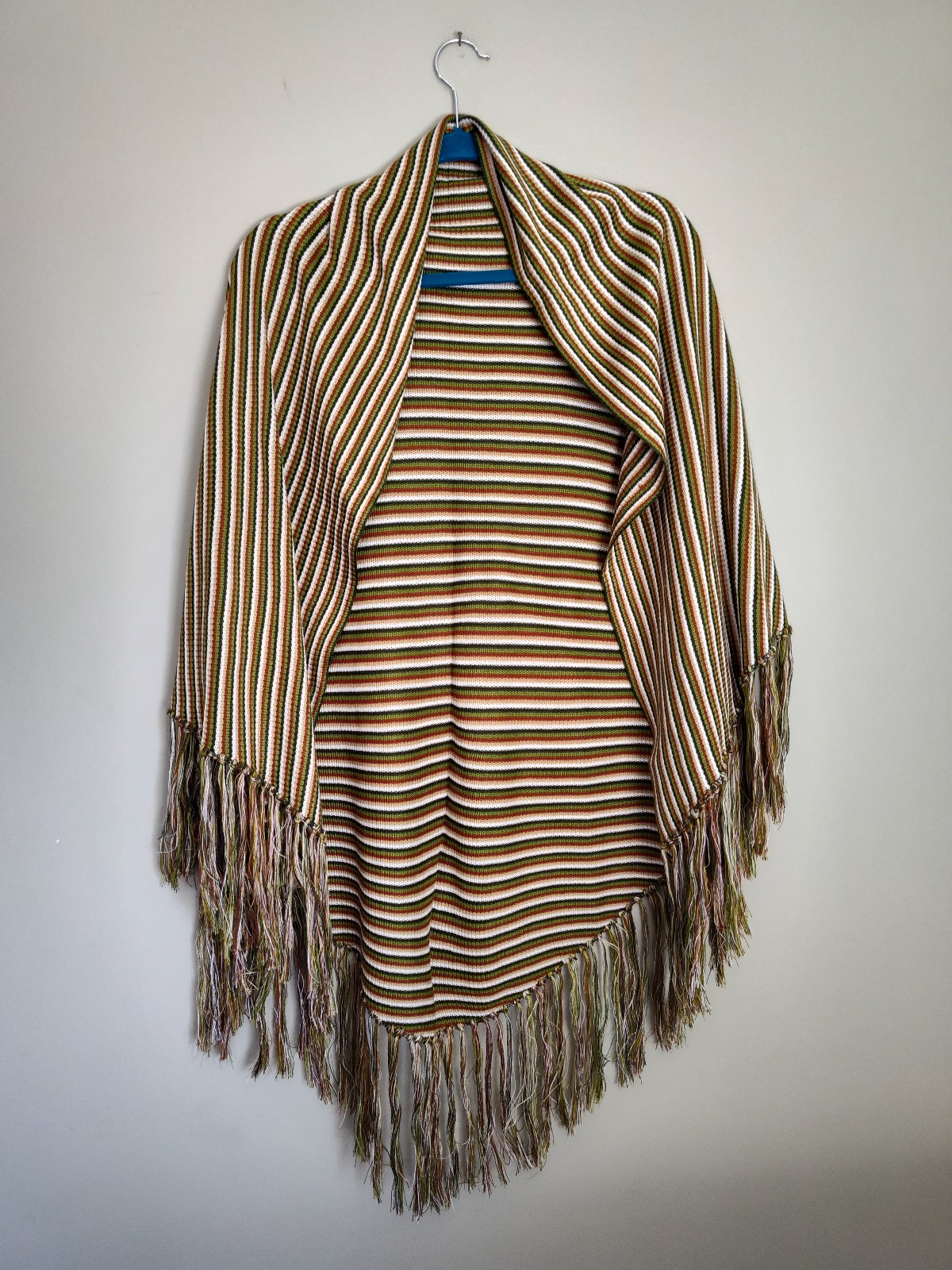 Vintage Retro Striped Shawl Wrap Fringed Multicolor Women's Retro Poncho