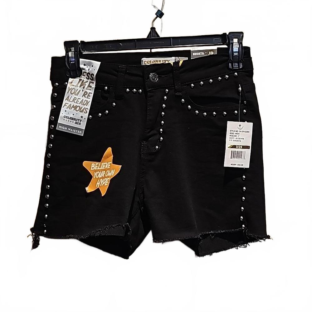 Celebrity Ace black denim/gold studded shorts high rise