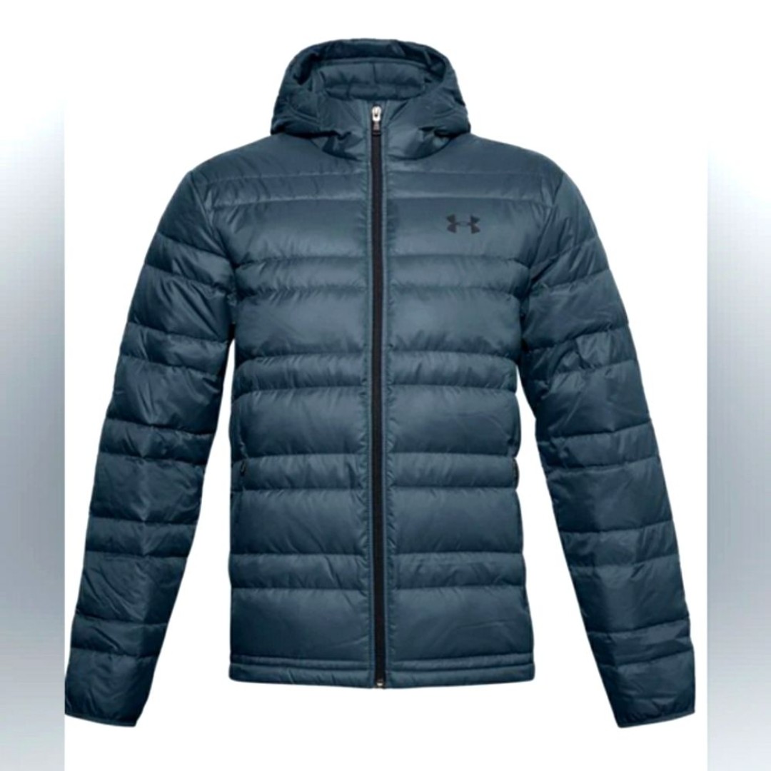 Under Armour Down Puffer Quilted Jacket Coat Men Gray Blue Medium