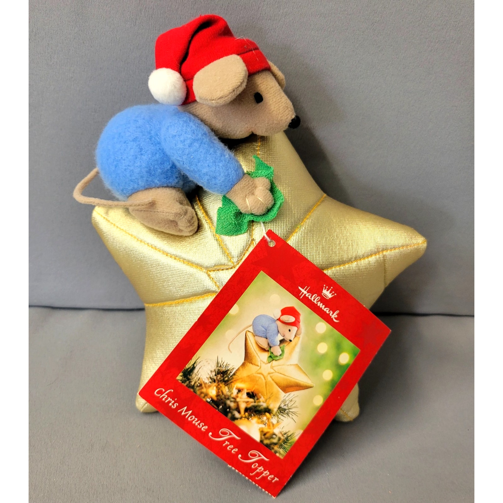 Hallmarks Chris Mouse On A Gold Star Christmas Tree Topper Plush Tagged 1999