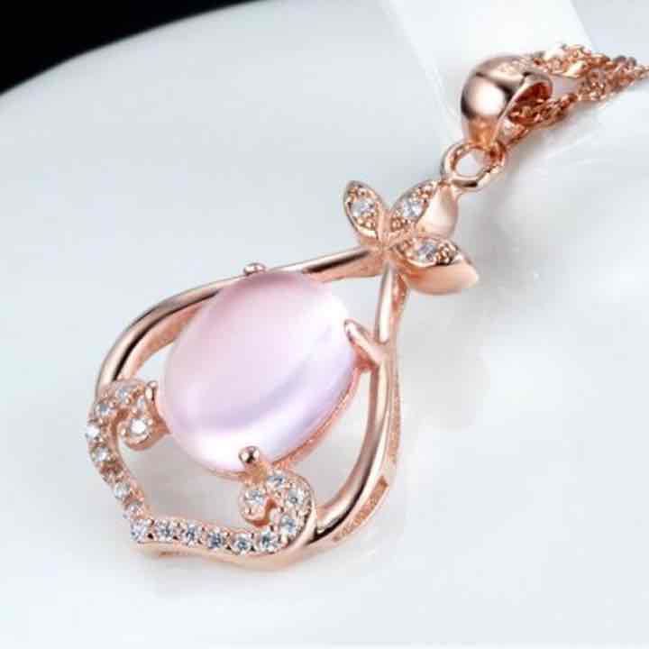 Rose Quartz Diamond Pendant