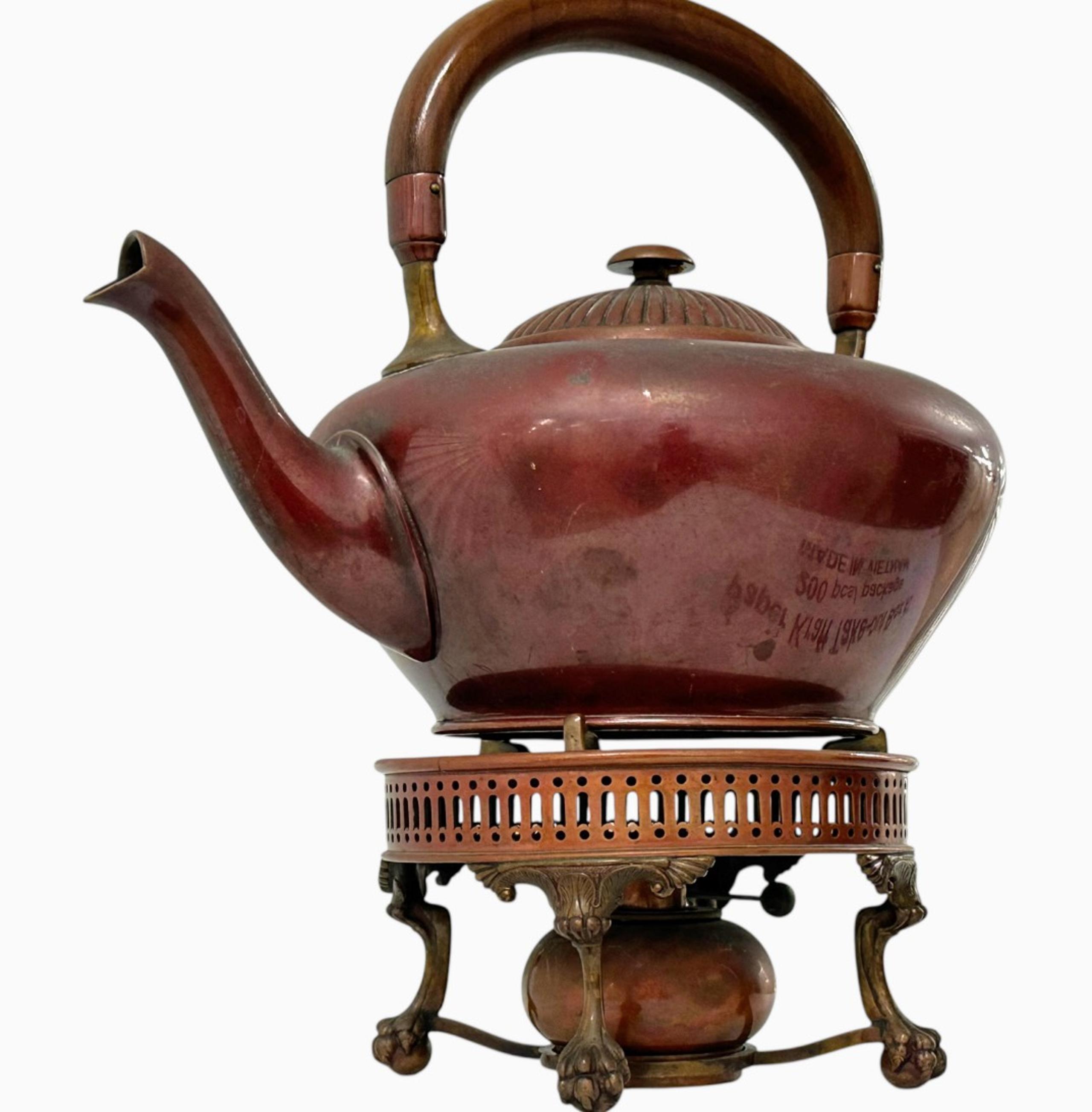 Antique Gorham Co. Hammered Copper Tea Kettle & Warmer Stand - Rare Collectible