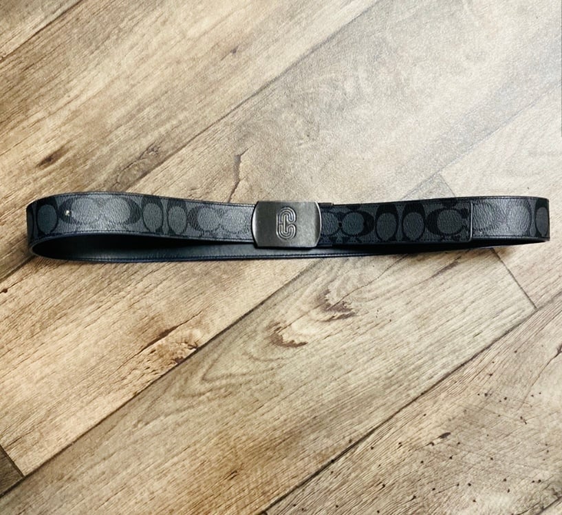 安価 ワタナベ Coach Monogram Leather Belt For Men Black With Signature 小物