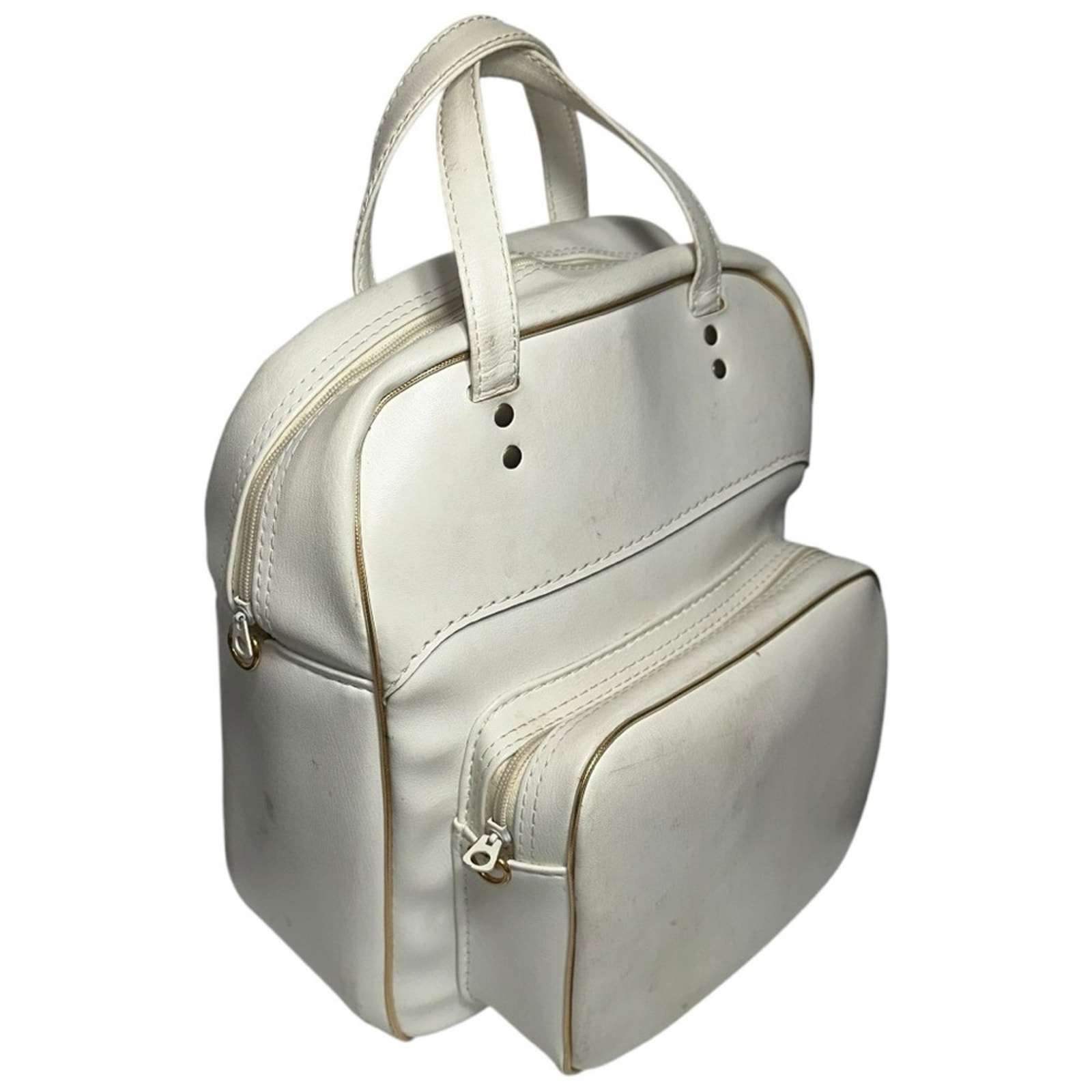 Wilson Vintage Retro White Leather Gold Trim Top Handle Tennis Golf Bag
